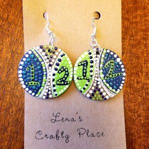 Seahawks Seattle 12th Man Round Wooden Earrings